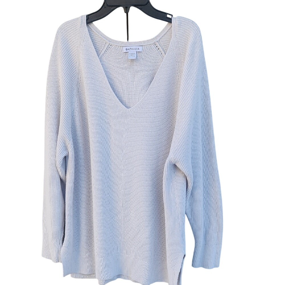 Athleta En Route Merino Wool V Neck 1X Sweater Maine Fisherman Minimalist Gray